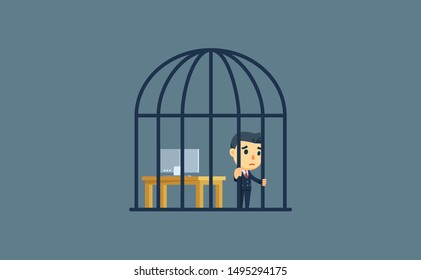 a businessman inside the bird cage. vector illustration