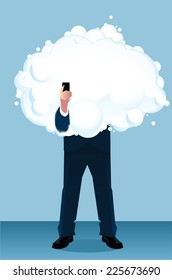 Businessman inside a cloud vector illustration.