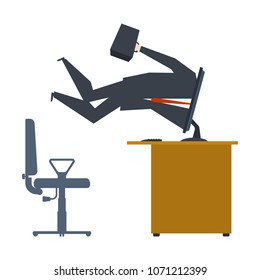 Businessman inside computer. Computer absorbed man. Vector illustration
