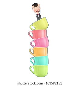 Businessman inside cup of coffee over white background. Vector design. 