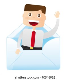 businessman inside the envelope cartoon. vector illustration