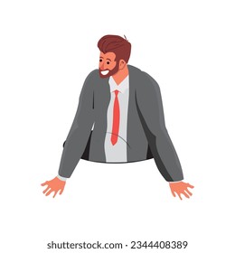 Businessman inside hole looking up on upside down. Hand drawn style vector design illustrations.