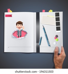 Businessman inside hole paper