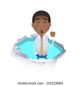 businessman inside hole paper over white background