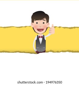 Businessman inside hole paper over white background