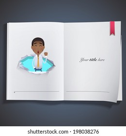 businessman inside hole paper printed on book