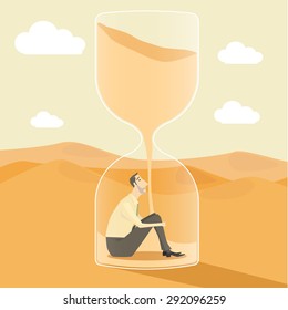 Businessman inside hourglass, concept of achievements in business - vector illustration.