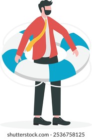 Hombre de negocios dentro del boya salvavidas, ilustración de concepto de negocio, Vector, página de Web.

