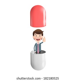 Businessman inside a pill over white background