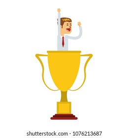 Businessman inside trophy cup