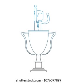 Businessman inside trophy cup on blue lines
