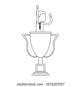 Businessman inside trophy cup on black and white colors
