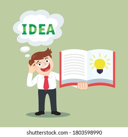 Businessman inspired with idea from book, illustration vector cartoon
