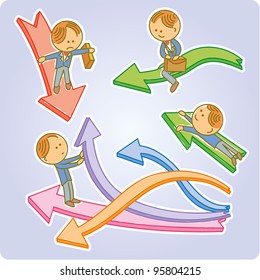 Businessman interact with various chart arrows