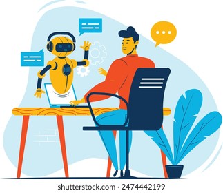 Businessman interacting with chat bot