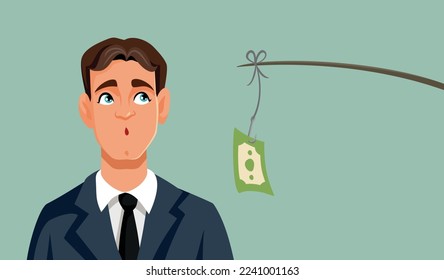 
Businessman Interested in Easy Money Bait Vector Concept Illustration. Surprised guy thinking about receiving illicit gains
