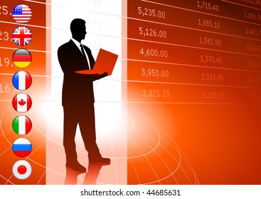 Businessman with internet flag buttons background Original Vector Illustration