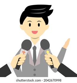 Businessman was interviewed by the reporter cartoon vector
