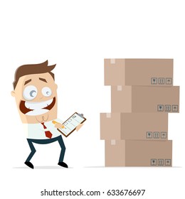 businessman with inventory boxes and checklist