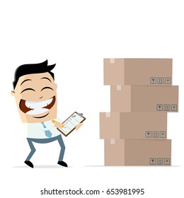 empresario con cajas de inventario y lista de verificación