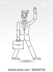 Businessman, investor, boss, agent. Black line icon. Flat cartoon style. Portfolio.  Isolated vector illustration