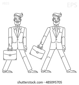 Businessman, investor, boss, agent. Black line icon. Flat cartoon style. Portfolio. Isolated vector illustration