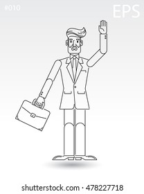 Businessman, investor, boss. Black line icon. Flat cartoon style. Isolated vector illustration