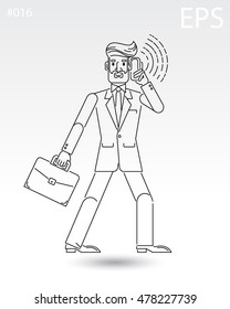 Businessman, investor, boss. Black line icon. Flat cartoon style. Isolated vector illustration