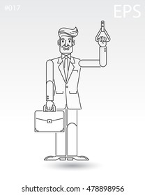 Businessman, investor, boss. Subway men on public transport. Black line icon. Flat cartoon style. Isolated vector illustration