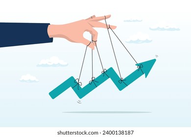 Businessman investor hand manage increasing green graph up rising, financial growth, profit increase or earning capital gain, growing investment or market domination or improvement (Vector)