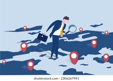 businessman investor looking for investment opportunities standing on map concept.vector illustration.