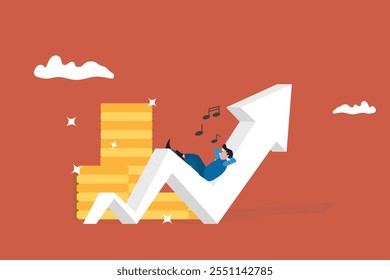 Businessman investor relax on growing graph. concept of Success investment, growing profit, and trading