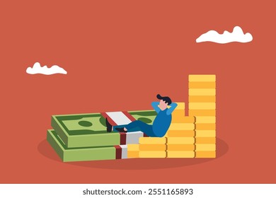 Businessman investor relax on money. concept of Success investment, growing profit, and trading