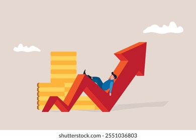 Inversionista de negocios duerme en el gráfico creciente. concepto de inversión de éxito, ganancias crecientes y comercio