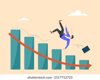 Desliz de inversor de empresario en gráfico de mercado de valores cae al piso