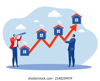 businessman investor with telescope  for Real estate and housing investment opportunity, property growth forecast or vision, price rising up concept vector