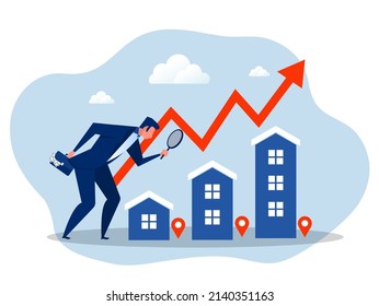 businessman investor with telescope  for Real estate and housing investment opportunity, property growth forecast or vision, price rising up concept vector