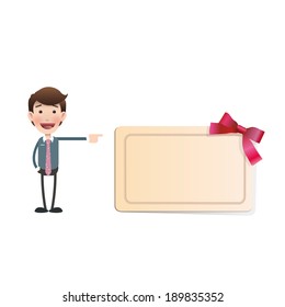 Businessman with Invitation card over white background