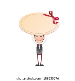Businessman with Invitation card over white background