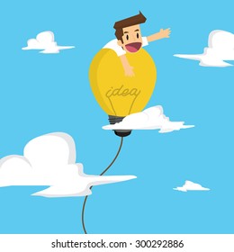 businessman island on the balloon bulb ideas, freedom of thought. vector