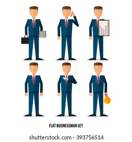 Businessman isolated vector characters . Flat style . 
Big set . Man collection .