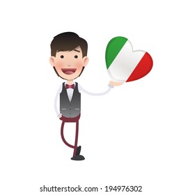Businessman with Italy heart over white background