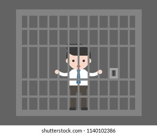 businessman jailed in cage, business situation, flat design