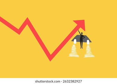 Empresário com jetpack virando a direção do gráfico para apontar para cima. conceito de Finanças e economia