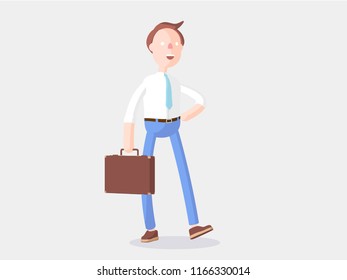  Businessman Jimmy is standing with a briefcase. Vector illustration.