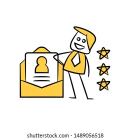 businessman and job application yellow stick figure design