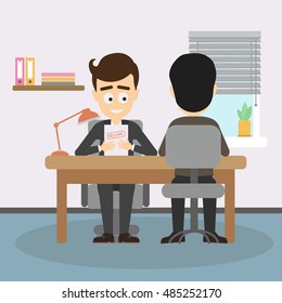 Businessman job interview. Boss interviewing new staff, findinf new office worker. Teambuilding and recruitment.