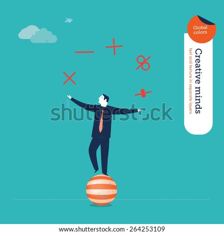 Businessman juggler with mathematical functions. Vector illustration Eps10 file. Global colors. Text and Texture in separate layers.