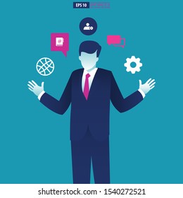 Businessman juggling a business communication icon. Business Vector Illustration 