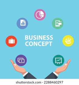  Businessman juggling business icons. Concept business vector illustration